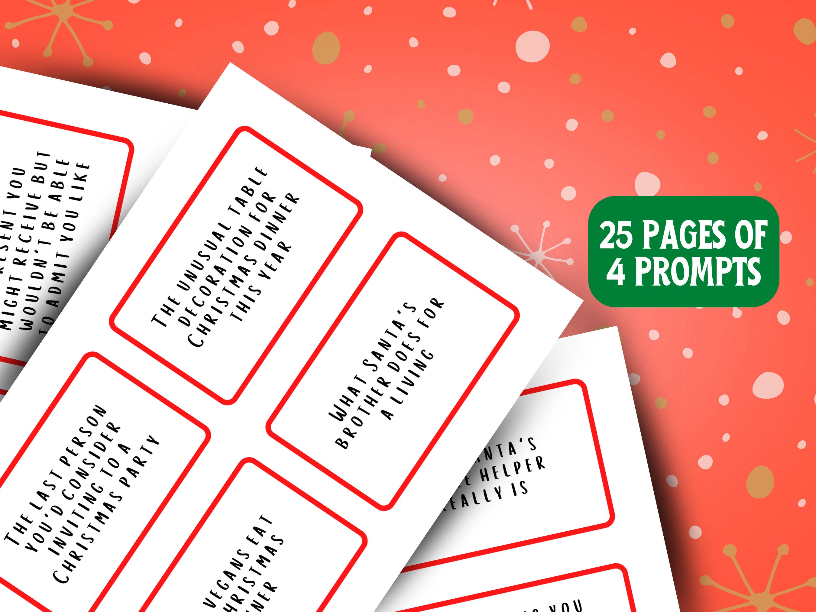 Christmas Adult Card Game: Wrong Answers Only, Printable Prompts (PDF)