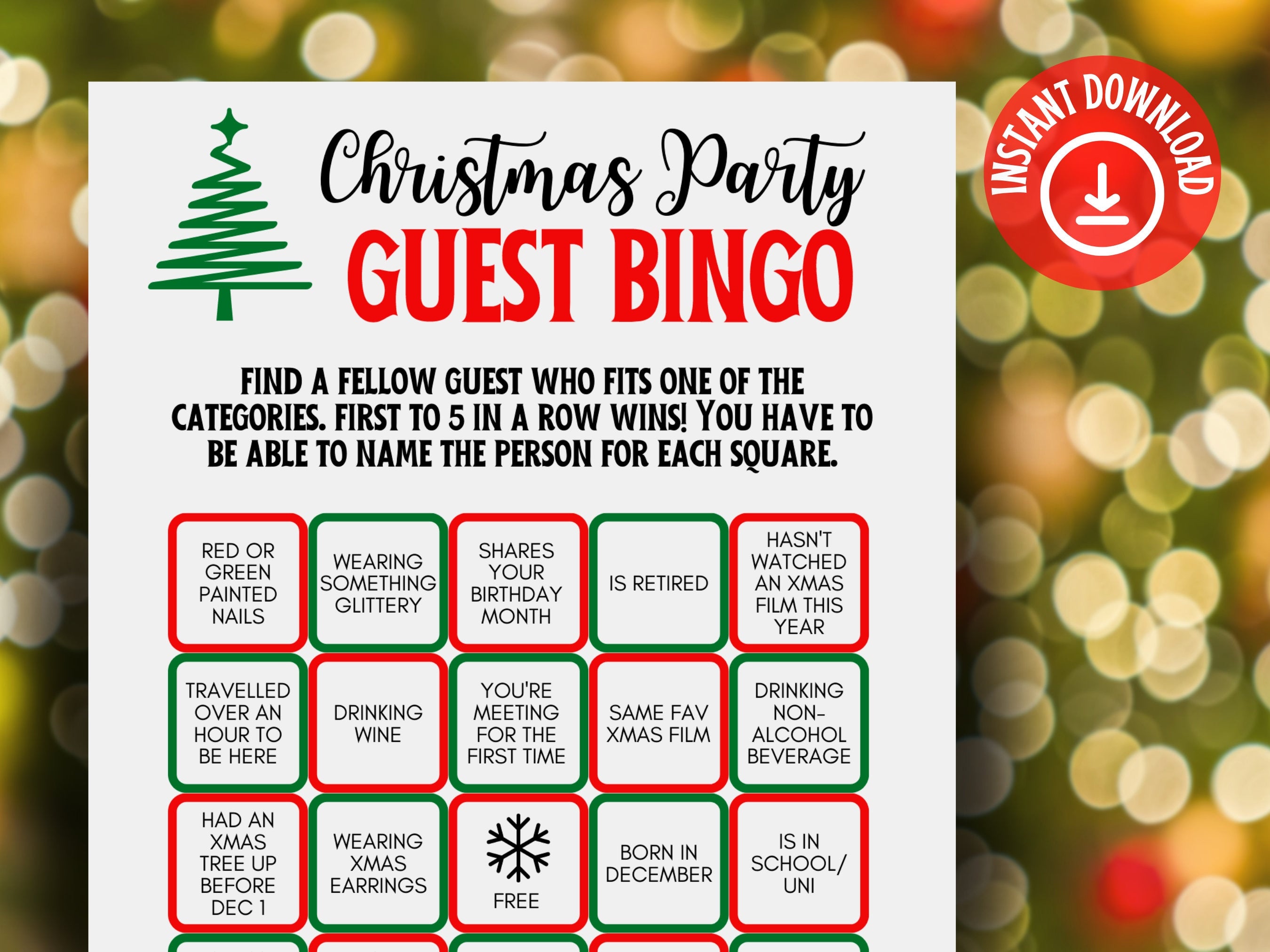 Christmas Party Guest Bingo (Printable PDF)