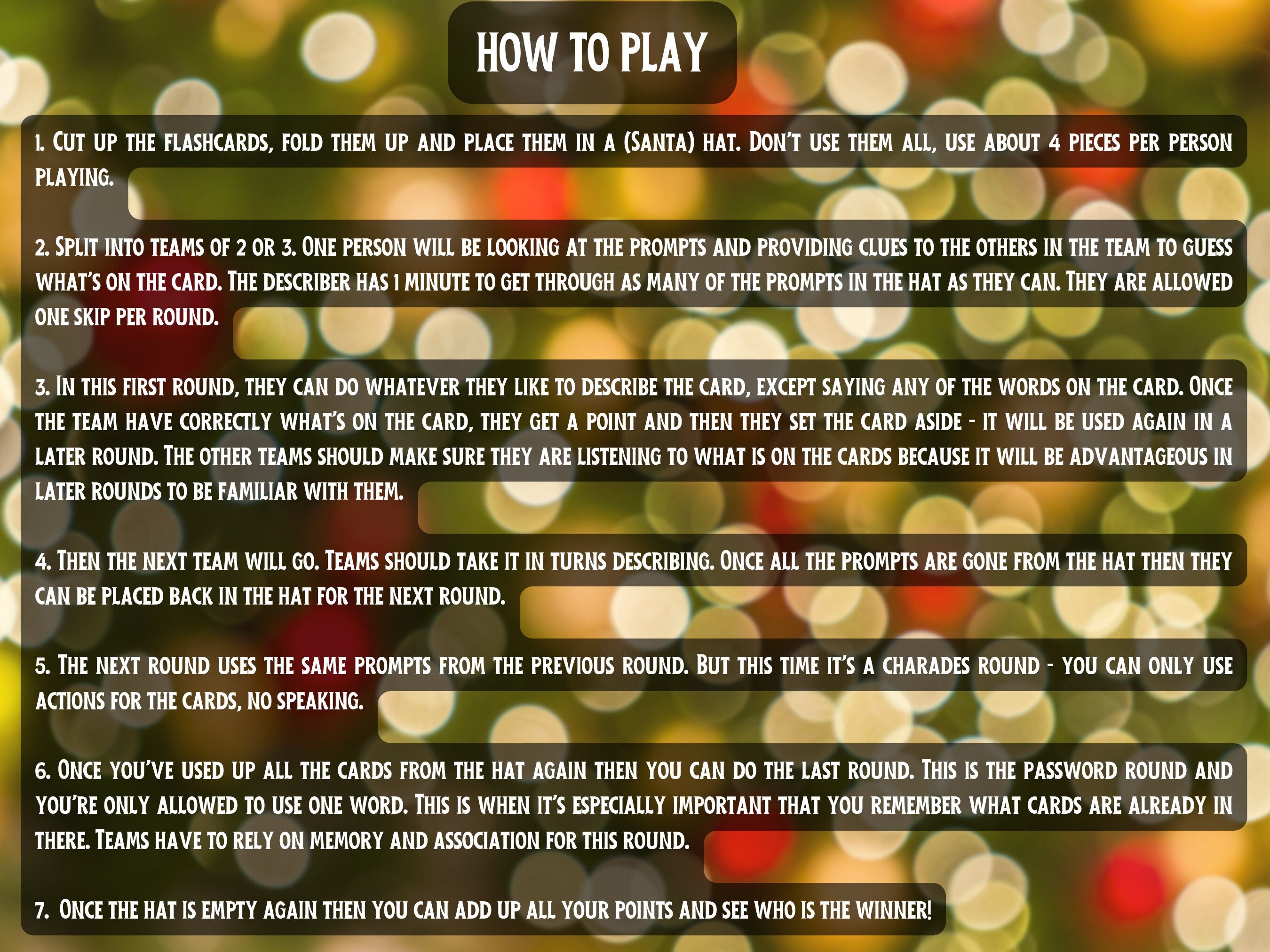 The Christmas Hat Game (Printable PDF)