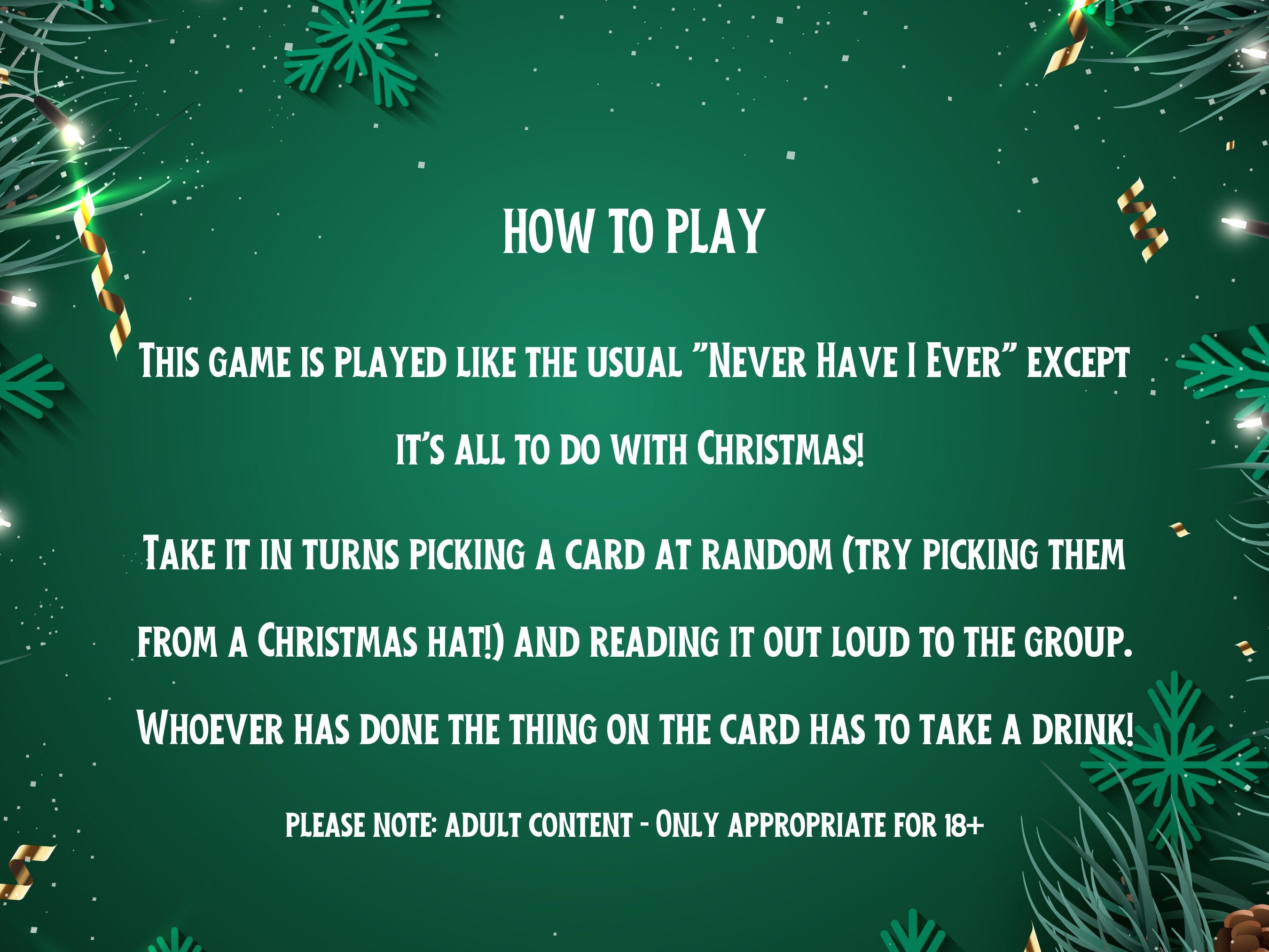 Christmas Never Have I Ever Drinking Game (Printable PDF)