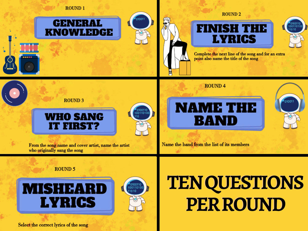 Fun Music Trivia Quiz, Pub Game Night (Digital Download)