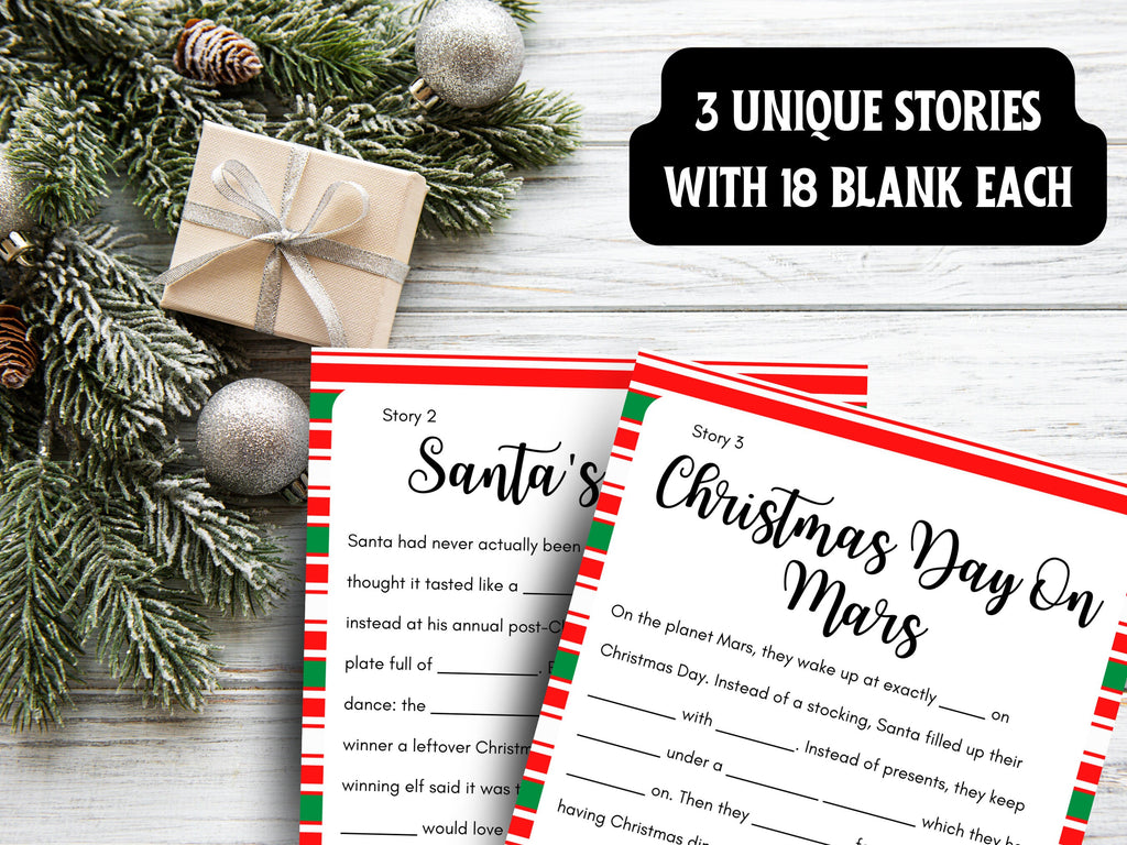 Christmas Mad Libs Printable Game For Kids, 3 Children's Christmas Day Story Party Games, Educational Xmas Fun for Children