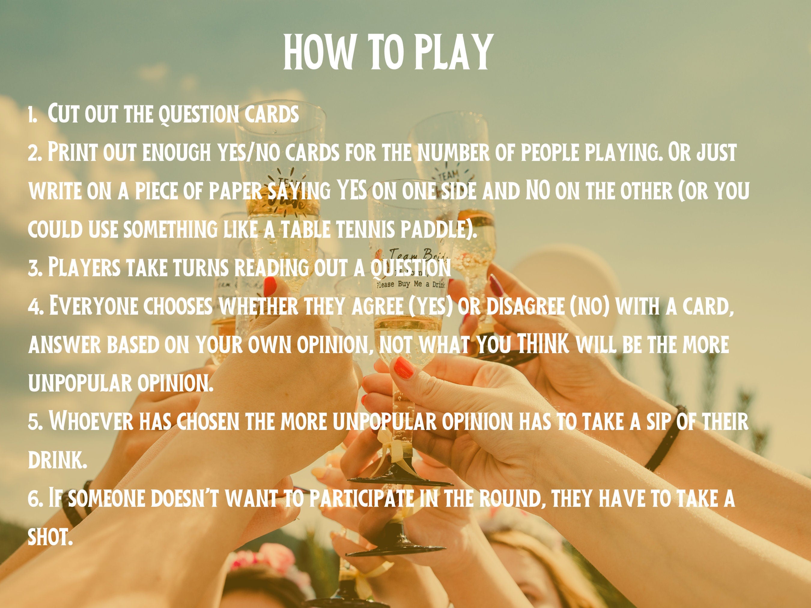 Hilarious Printable Party Game, Drinking Game Cards: Unpopular Opinions