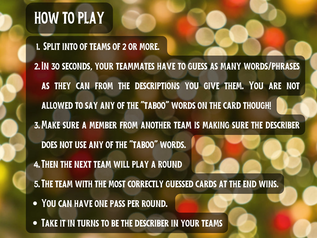 Christmas Taboo Game, Printable Xmas Articulate Party Game, Stocking Filler Game for Families, Festive Holiday Entertainment