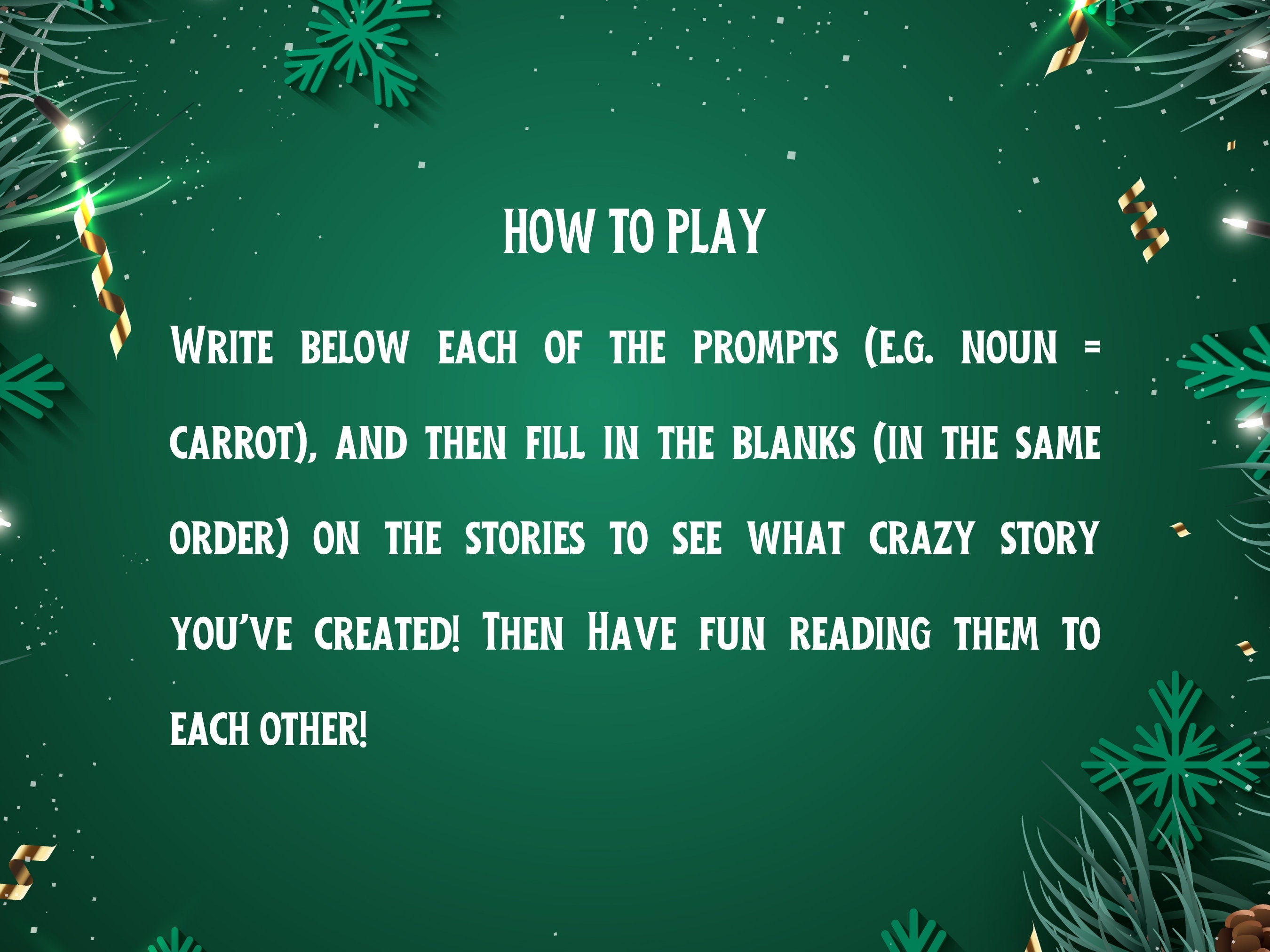 Christmas Mad Libs Printable Game For Kids, 3 Children's Christmas Day Story Party Games, Educational Xmas Fun for Children