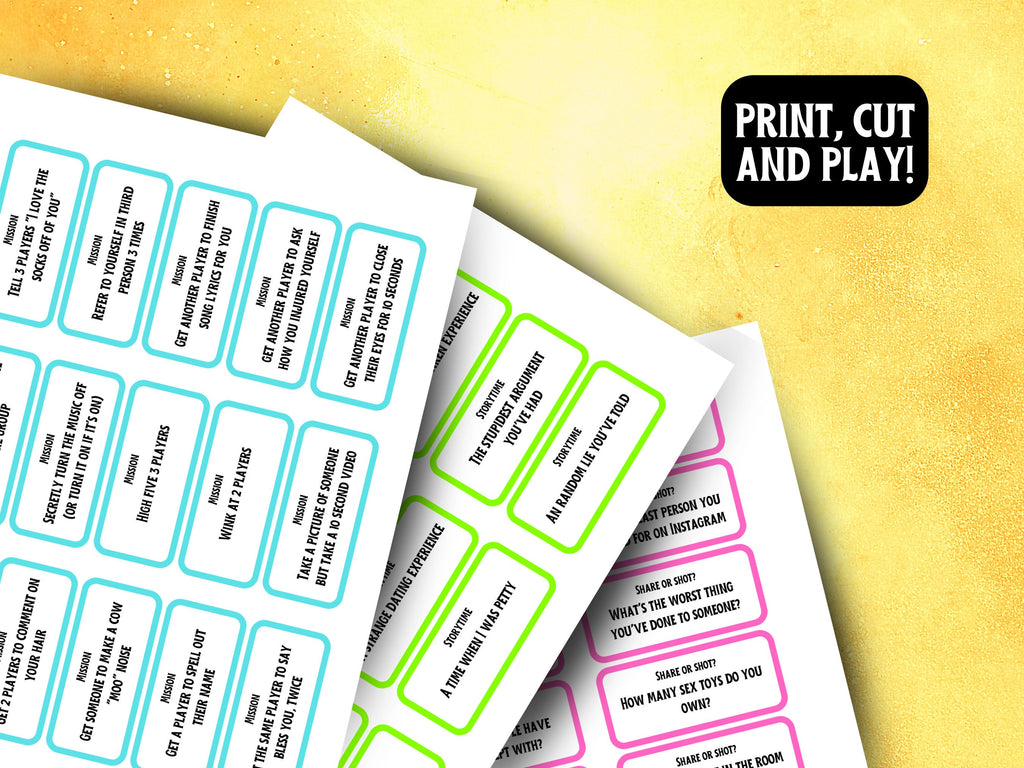 Printable Drinking Game For Parties, Never Have I Ever / Most Likely To / Challenge Games