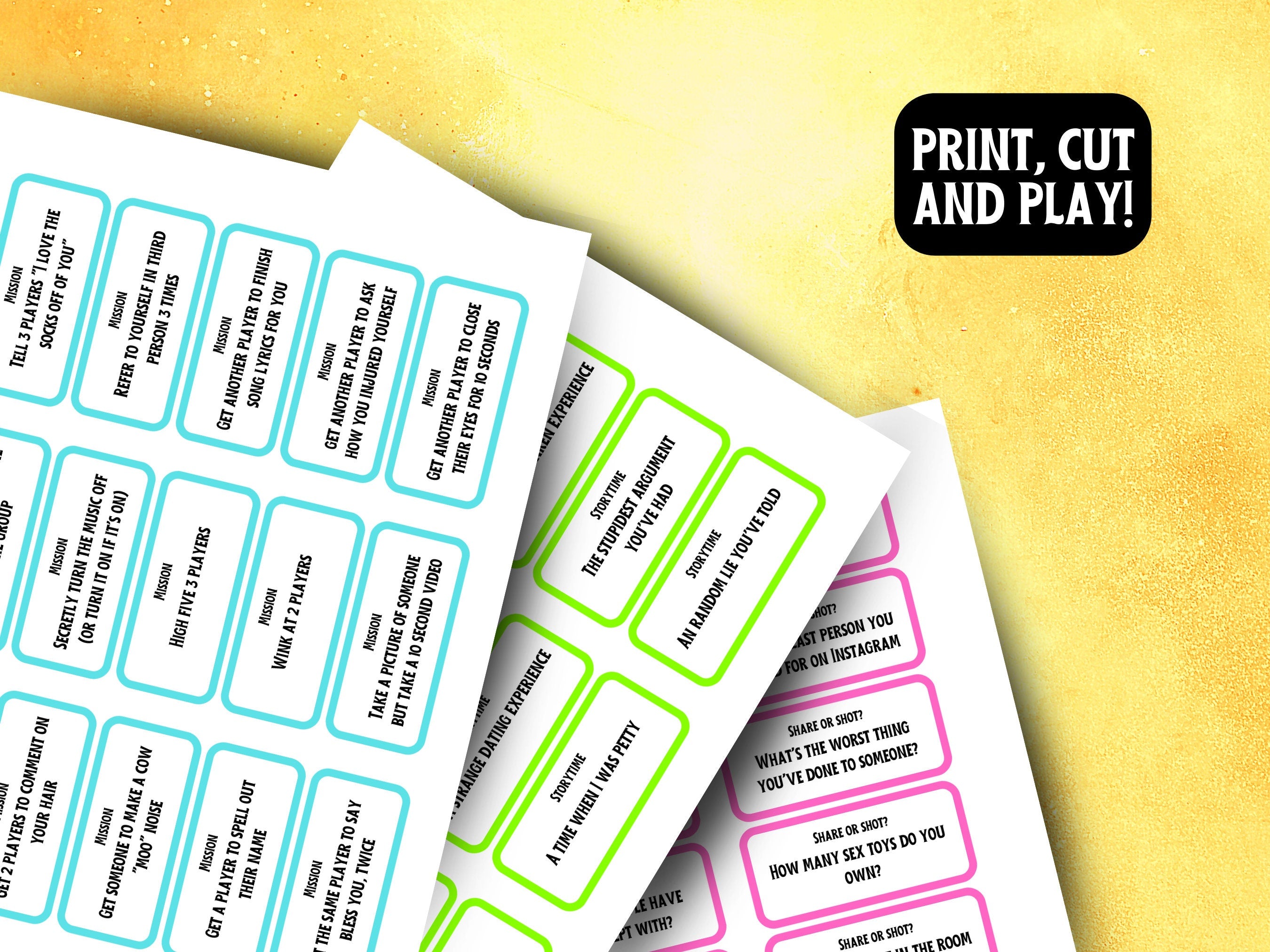 Printable Drinking Game For Parties, Never Have I Ever / Most Likely To / Challenge Games