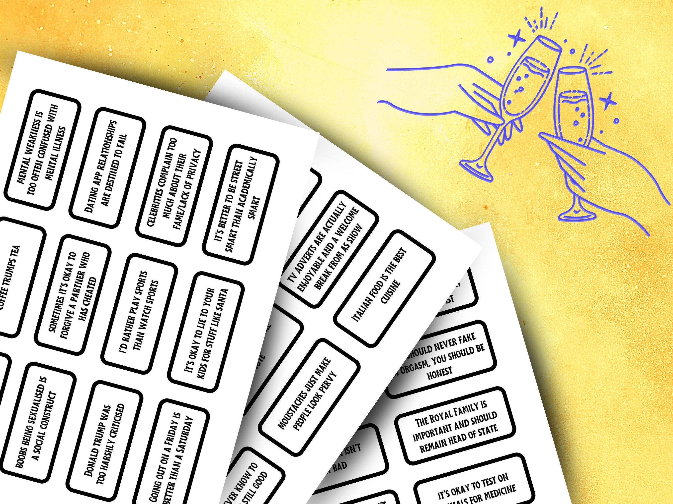 Hilarious Printable Party Game, Drinking Game Cards: Unpopular Opinions