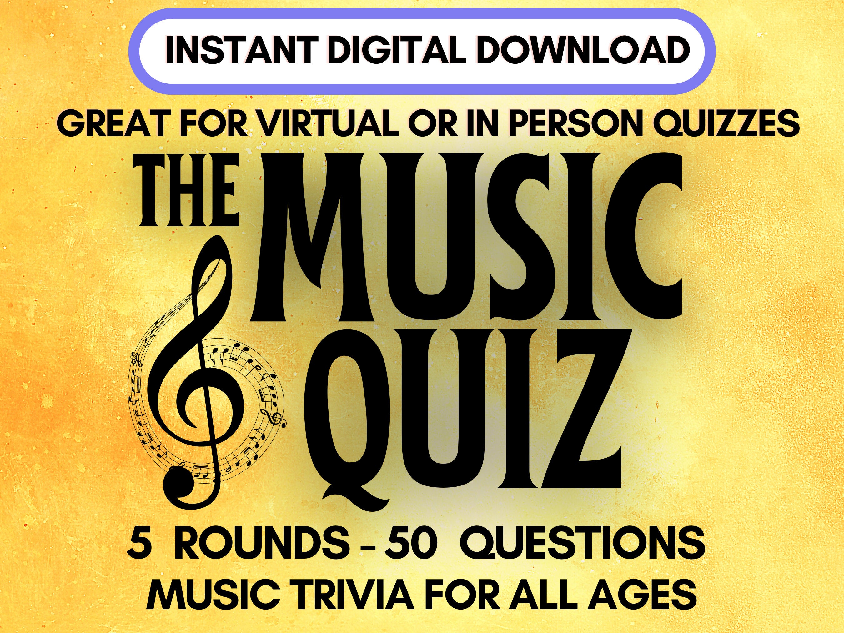 Fun Music Trivia Quiz, Pub Game Night (Digital Download)