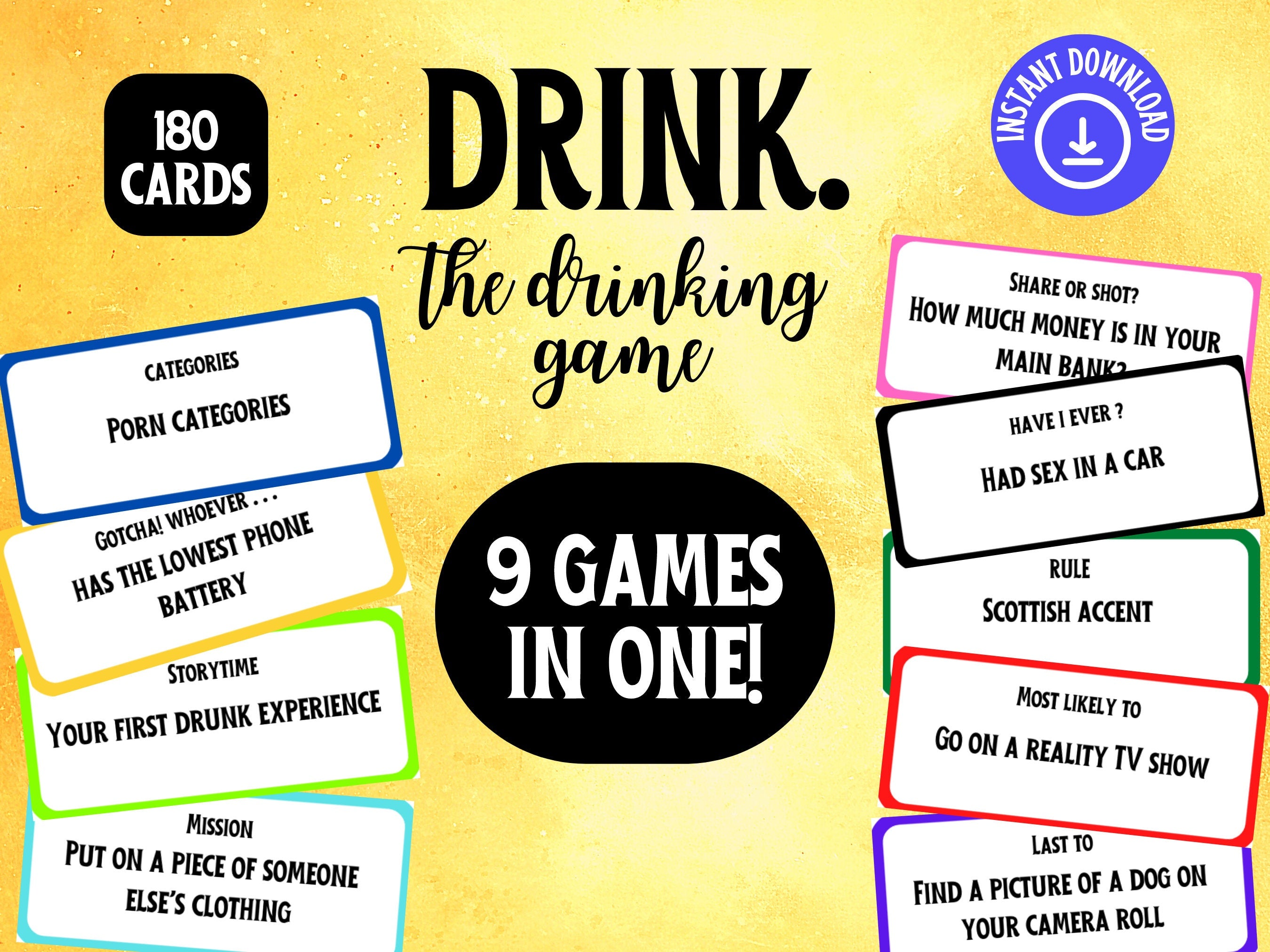 Printable Drinking Game For Parties, Never Have I Ever / Most Likely To / Challenge Games