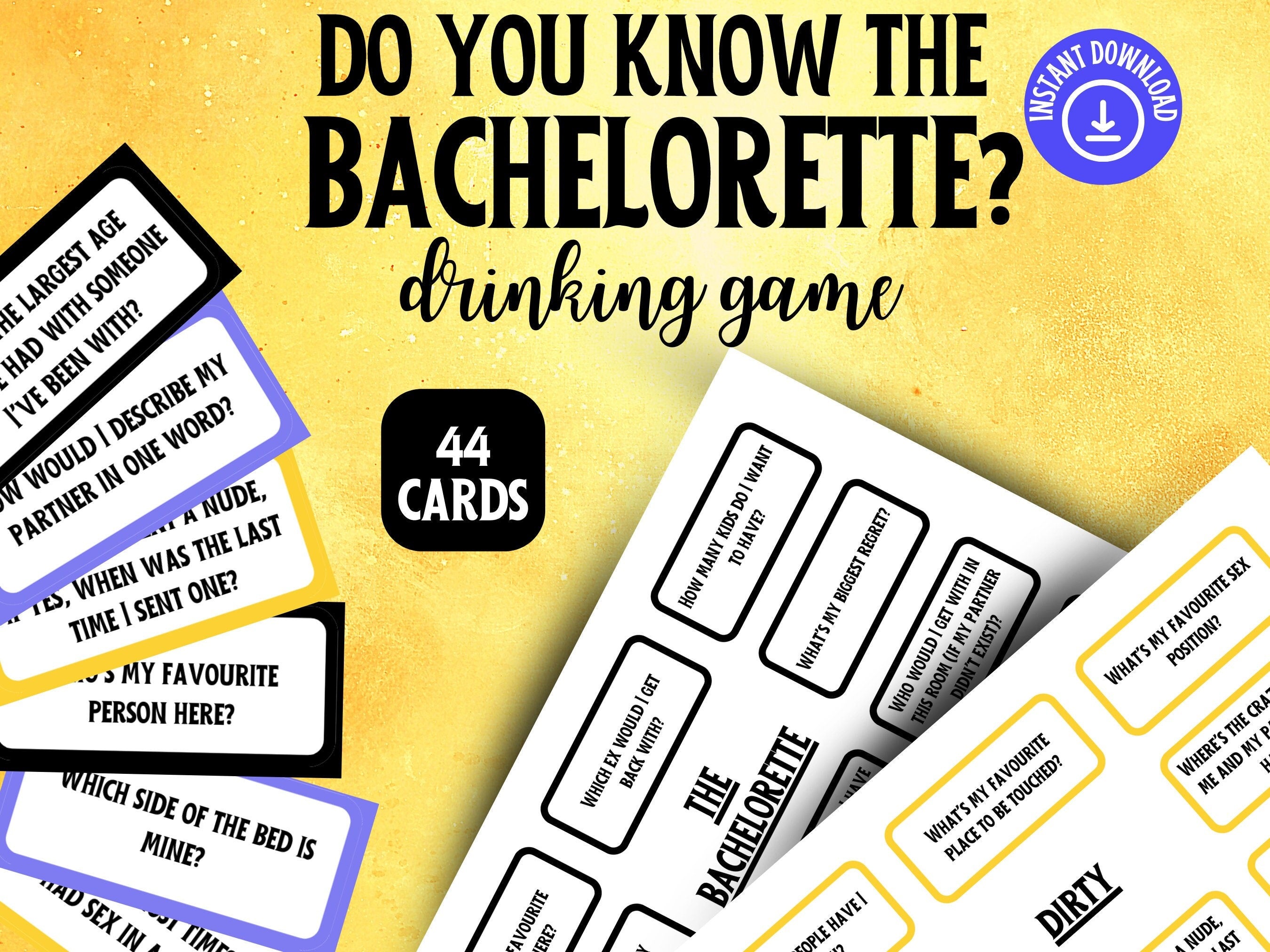 Bachelorette Drinking Game, Hilarious Hen Do Dirty Printable Question Cards For The Bride