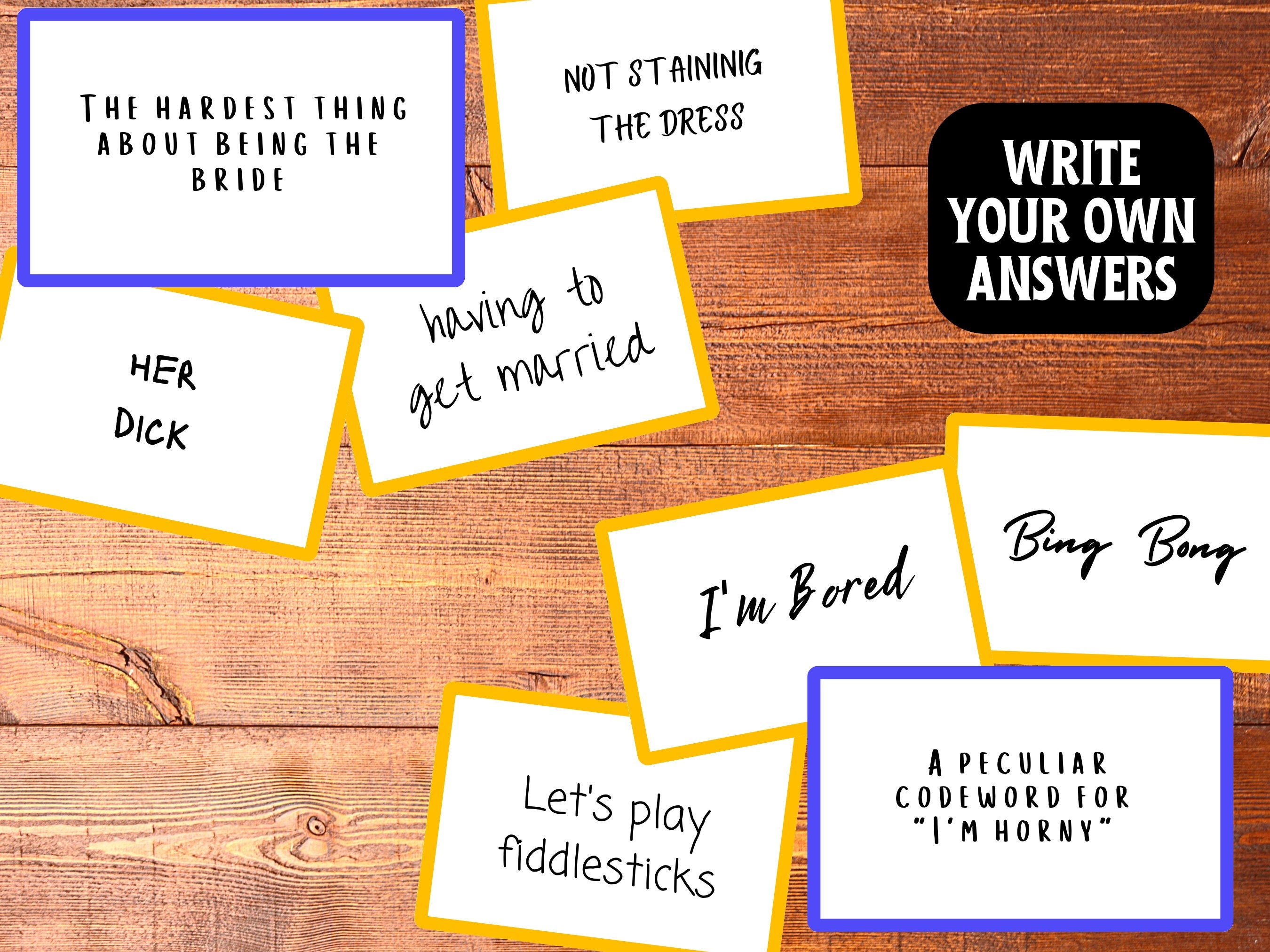 Hen Party Card Game: Wrong Answers Only Prompts (Printable)