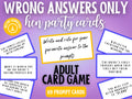 Hen Party Card Game: Wrong Answers Only Prompts (Printable)